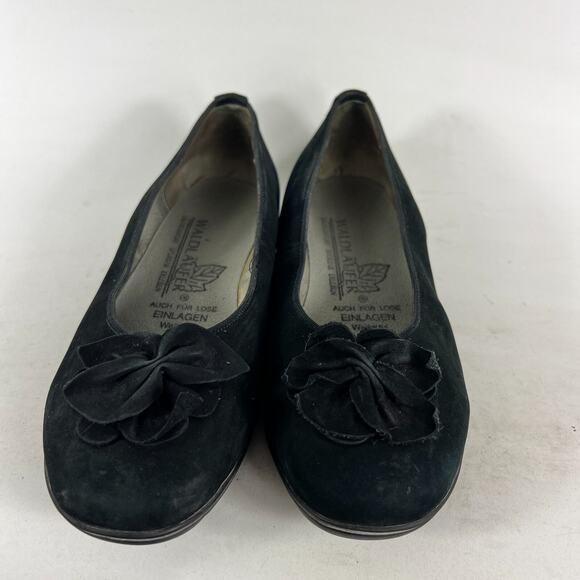 Waldlaufer Ballets Flats Women's 10 Black Faux Suede Slip-On Flower Round Toe - Picture 4 of 10